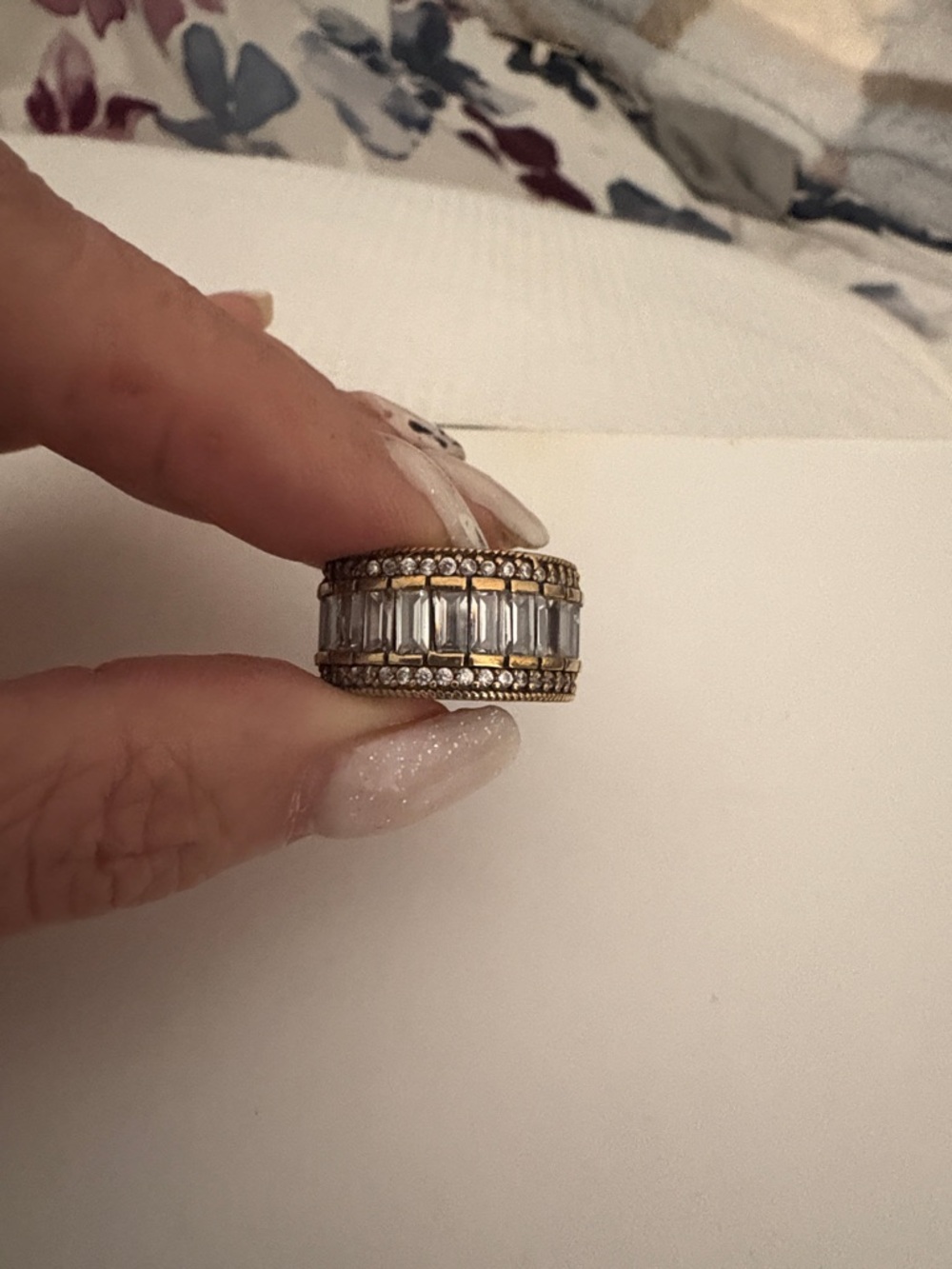 Sterling and Rose Gold Clear Crystal Wide Band Ring - Unbranded 4  1/2